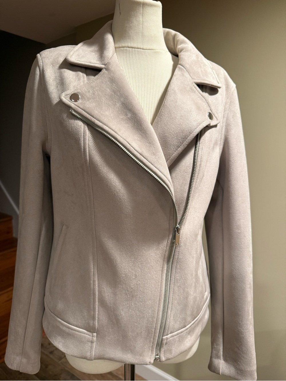 Old Navy Light Taupe Suede-Effect Moto Jacket